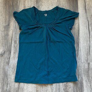 A.N.A. ANA Short Sleeve Shirred T-Shirt Top Dark Blue Green Womens Size S Small